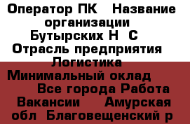 Оператор ПК › Название организации ­ Бутырских Н. С. › Отрасль предприятия ­ Логистика › Минимальный оклад ­ 18 000 - Все города Работа » Вакансии   . Амурская обл.,Благовещенский р-н